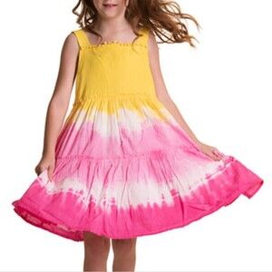 Isaac Mizrahi Girl's 100% Cotton Sleeveless Yellow Pink Tie Dye Sundress 7 NWT